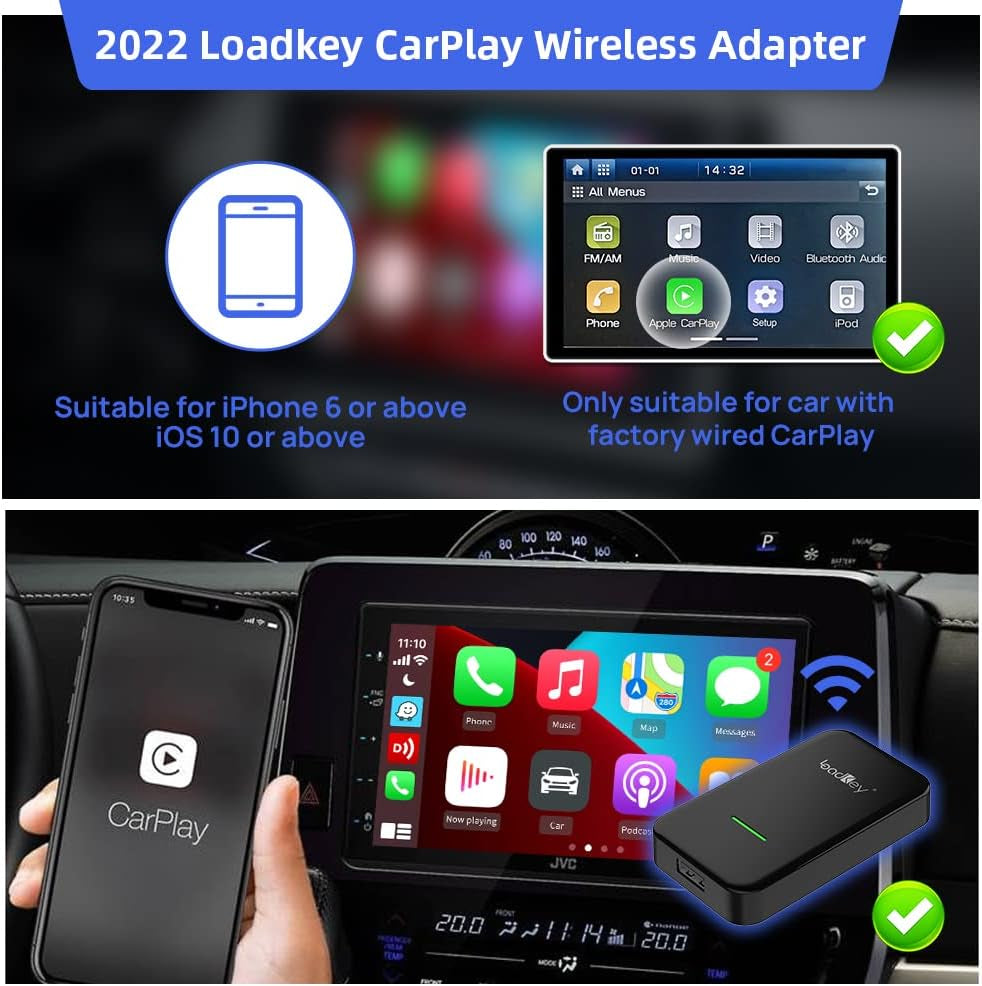 New Version  Wireless Carplay Adapter Dongle for Factory Apple Carplay Cars,Fit for Iphone 6 or Newer,Auto-Connection,Over-The-Air Upgrade,Car Link Convert Your Factory Carplay to Wireless